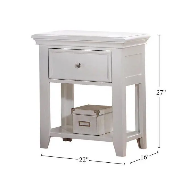 Alt view image 3 of 5 - 1 Drawer And Open Bottom Shelf Wooden Nightstand In White Finish