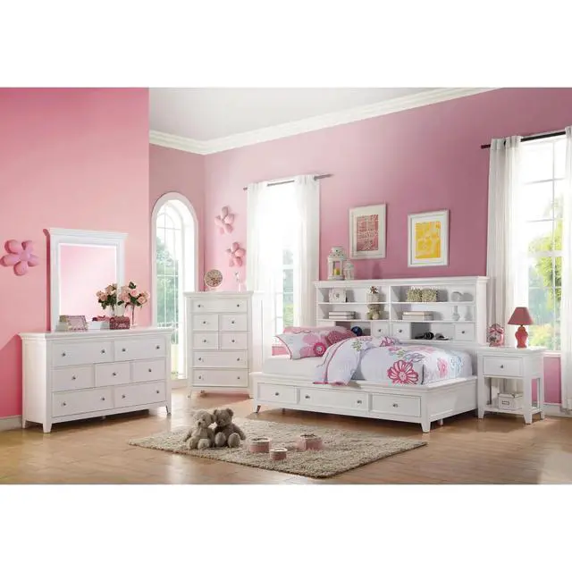 Alt view image 5 of 5 - 1 Drawer And Open Bottom Shelf Wooden Nightstand In White Finish