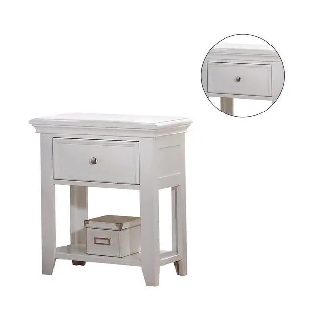 Alt view image 4 of 5 - 1 Drawer And Open Bottom Shelf Wooden Nightstand In White Finish