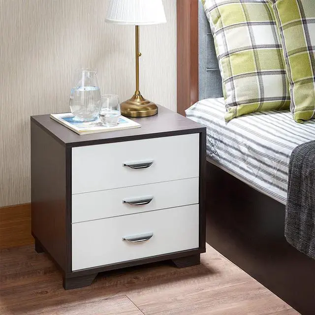 Alt view image 2 of 5 - Two-Tone Finish Nightstand With 3 Drawers, White And Black