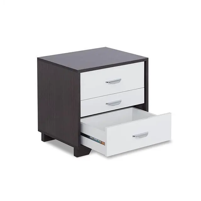 Alt view image 5 of 5 - Two-Tone Finish Nightstand With 3 Drawers, White And Black