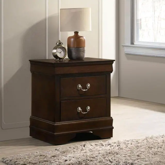 Alt view image 2 of 7 - Mdf Nightstand With 2 Drawers, Cappuccino