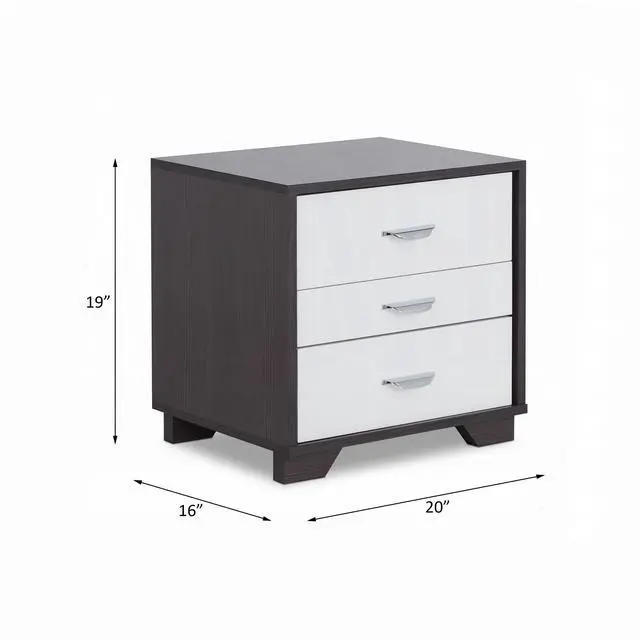Alt view image 3 of 5 - Two-Tone Finish Nightstand With 3 Drawers, White And Black