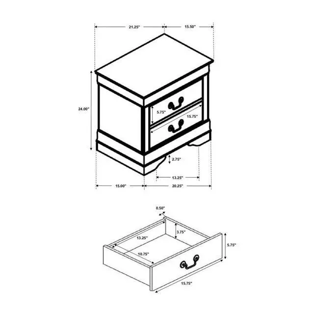 Alt view image 7 of 7 - Mdf Nightstand With 2 Drawers, Cappuccino