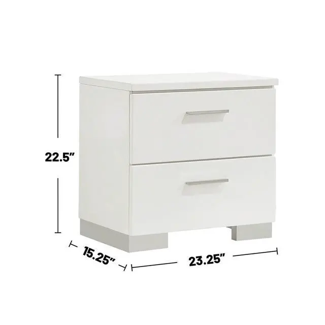 Alt view image 3 of 6 - 2-Drawer Nightstand In White High Gloss Finish