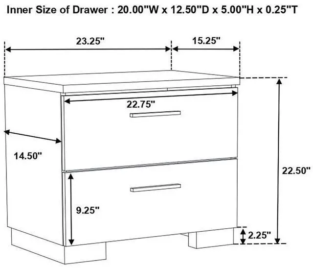 Alt view image 6 of 6 - 2-Drawer Nightstand In White High Gloss Finish