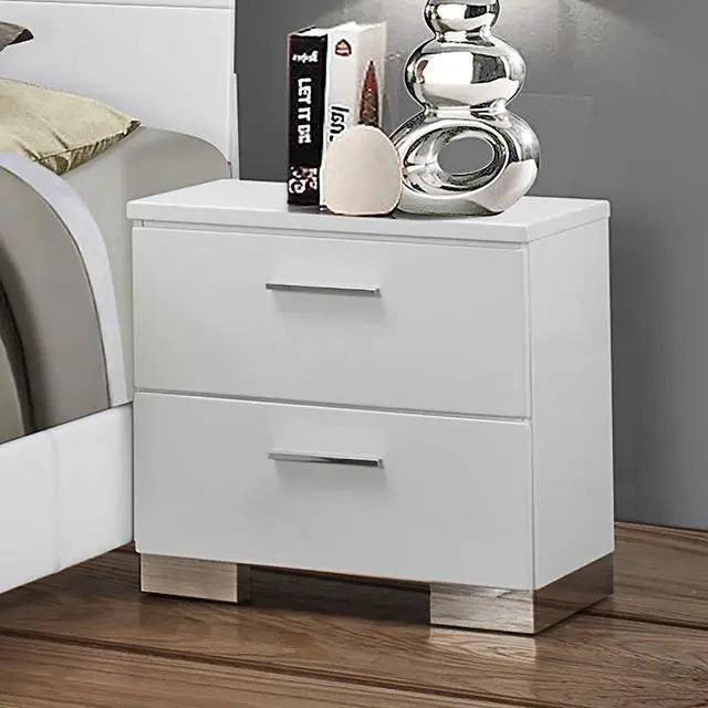 Alt view image 2 of 6 - 2-Drawer Nightstand In White High Gloss Finish