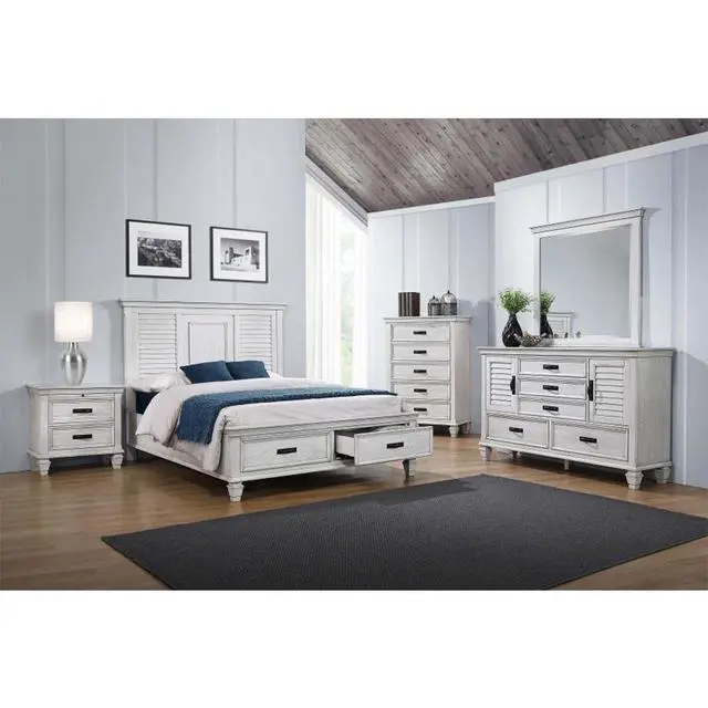 Alt view image 5 of 5 - Mdf Nightstand With 2 Drawers In Distressed White Finish