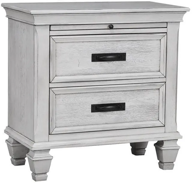 Main image of Mdf Nightstand With 2 Drawers In Distressed White Finish