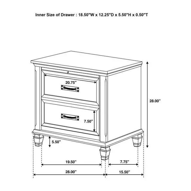 Alt view image 4 of 5 - Mdf Nightstand With 2 Drawers In Distressed White Finish