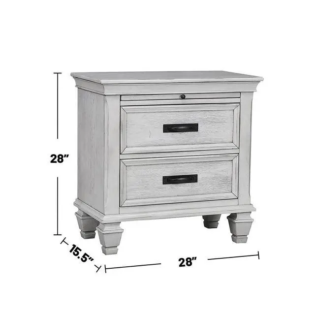Alt view image 3 of 5 - Mdf Nightstand With 2 Drawers In Distressed White Finish