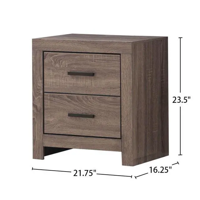 Alt view image 3 of 7 - 2 Drawers Mdf Nightstand In Barrel Oak Finish