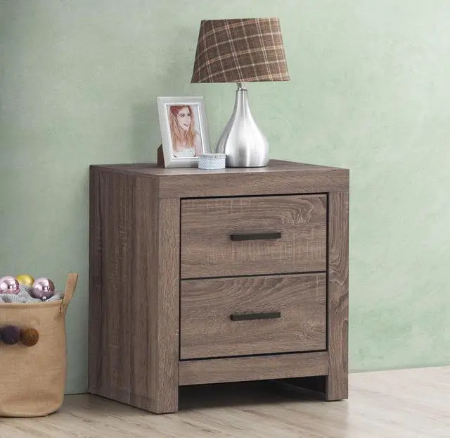 Alt view image 2 of 7 - 2 Drawers Mdf Nightstand In Barrel Oak Finish