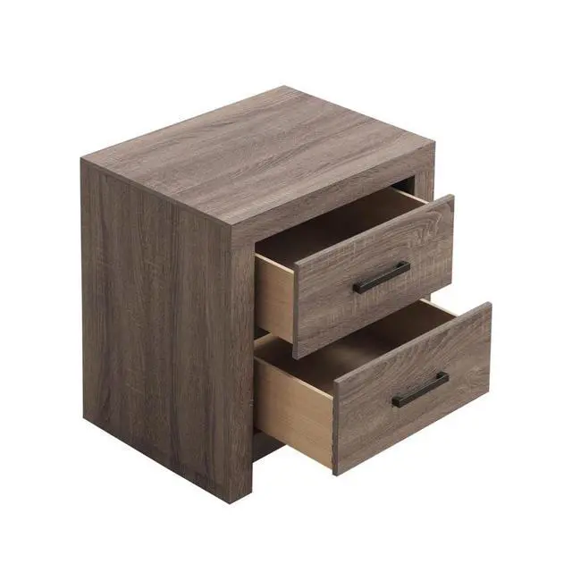 Alt view image 5 of 7 - 2 Drawers Mdf Nightstand In Barrel Oak Finish