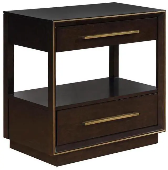 Main image of 2 Drawers Nightstand With Shelf In Smoked Peppercorn Finish
