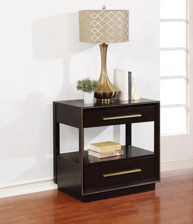 Alt view image 2 of 7 - 2 Drawers Nightstand With Shelf In Smoked Peppercorn Finish