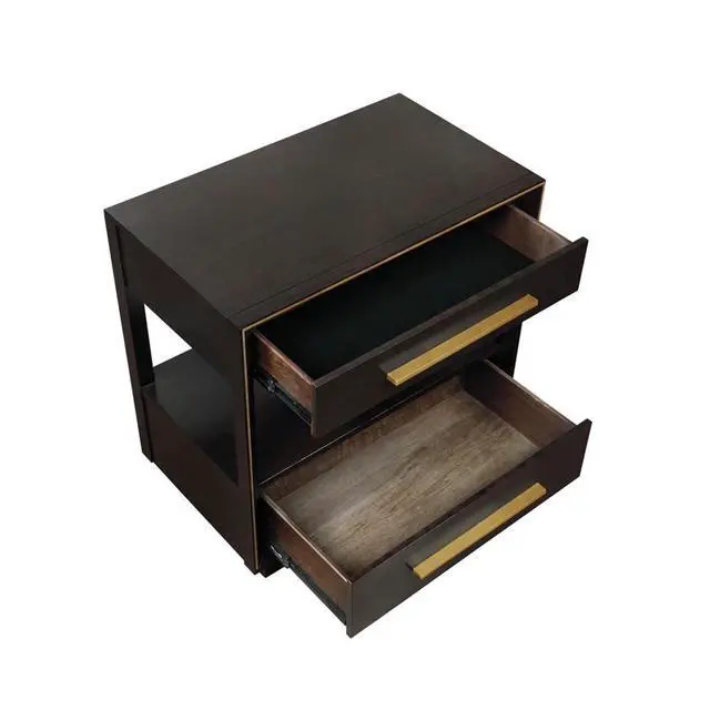 Alt view image 5 of 7 - 2 Drawers Nightstand With Shelf In Smoked Peppercorn Finish