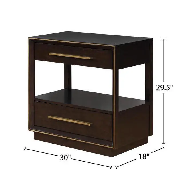 Alt view image 4 of 7 - 2 Drawers Nightstand With Shelf In Smoked Peppercorn Finish