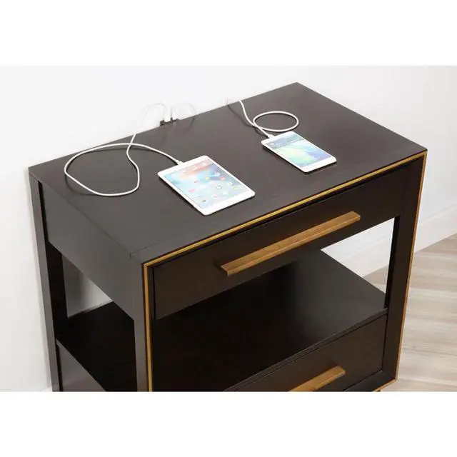 Alt view image 7 of 7 - 2 Drawers Nightstand With Shelf In Smoked Peppercorn Finish