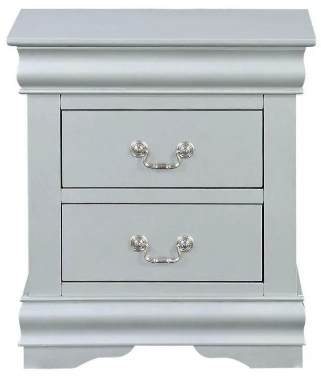 Main image of Wooden Nightstand With 2 Drawers In Platinum Finish