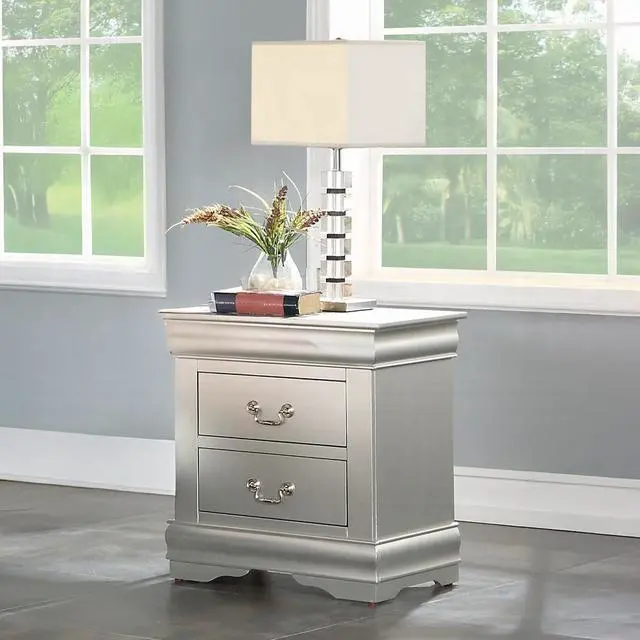 Alt view image 2 of 7 - Wooden Nightstand With 2 Drawers In Platinum Finish