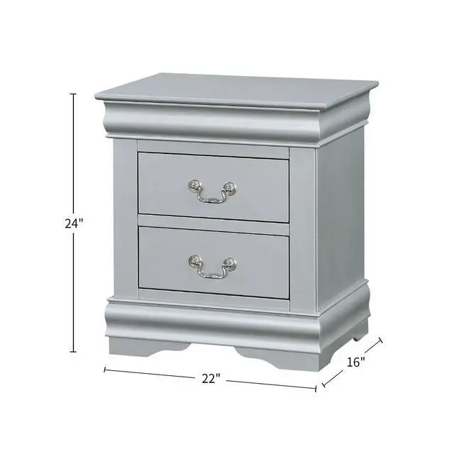 Alt view image 3 of 7 - Wooden Nightstand With 2 Drawers In Platinum Finish