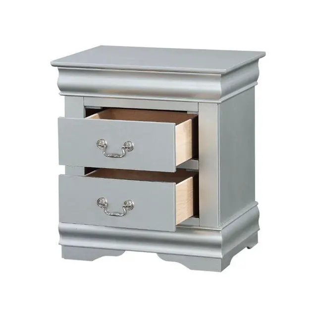 Alt view image 4 of 7 - Wooden Nightstand With 2 Drawers In Platinum Finish