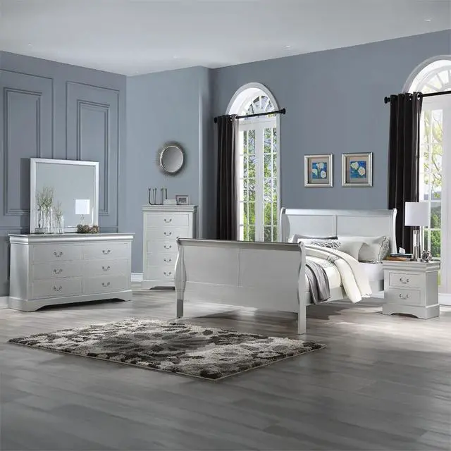 Alt view image 7 of 7 - Wooden Nightstand With 2 Drawers In Platinum Finish