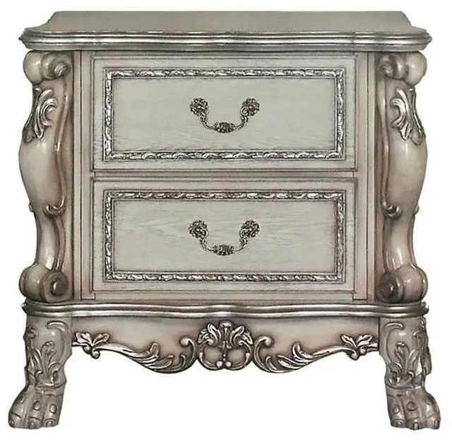 Main image of Solid Wood Nightstand With 2 Drawers In Vintage Bone White Finish