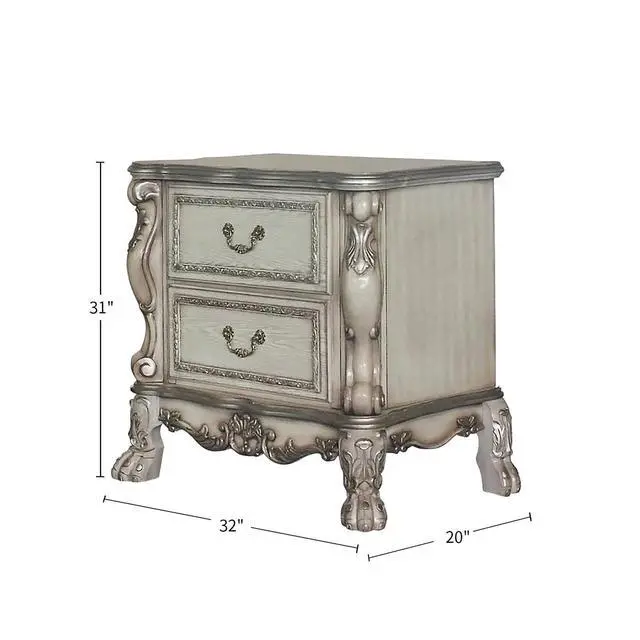 Alt view image 3 of 6 - Solid Wood Nightstand With 2 Drawers In Vintage Bone White Finish