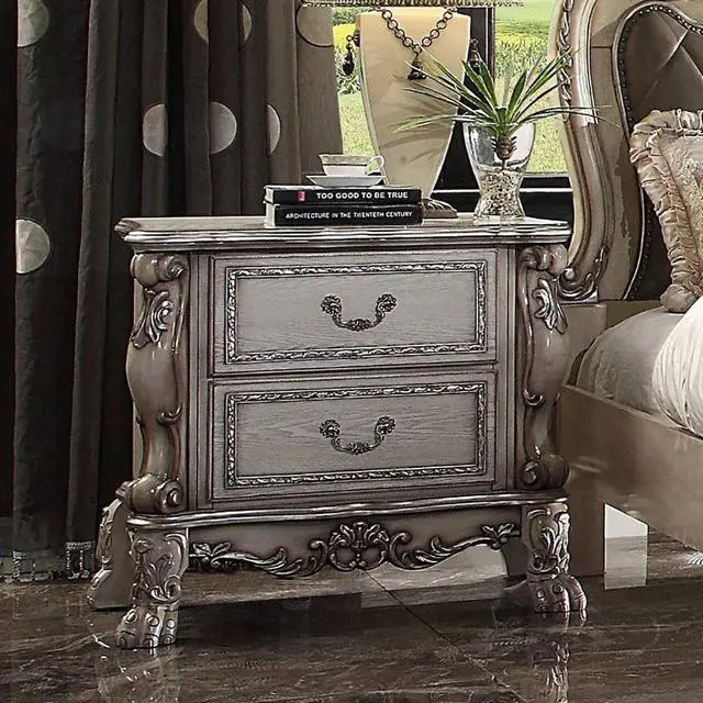 Alt view image 2 of 6 - Solid Wood Nightstand With 2 Drawers In Vintage Bone White Finish