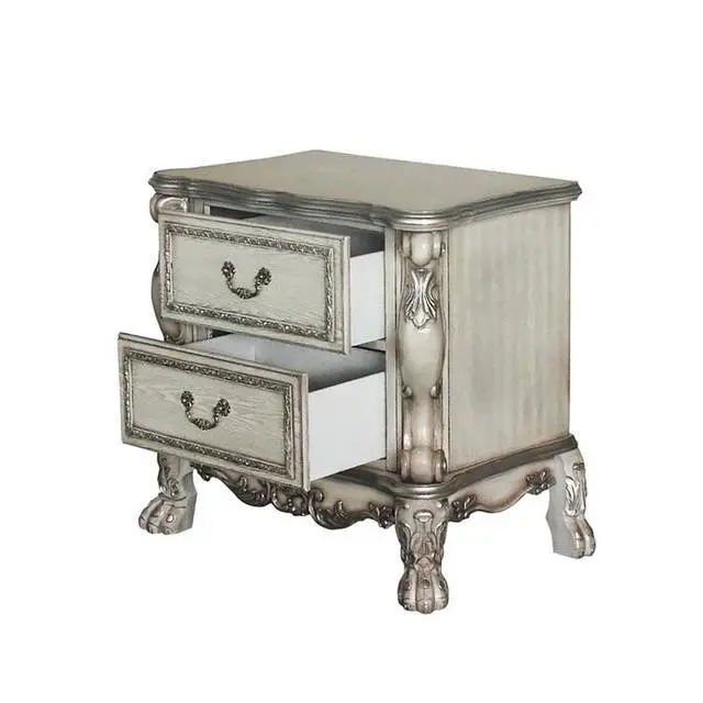 Alt view image 4 of 6 - Solid Wood Nightstand With 2 Drawers In Vintage Bone White Finish