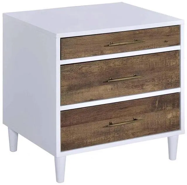 Main image of Two-Tone Finish Nightstand With 3 Drawers, White And Weathered Oak