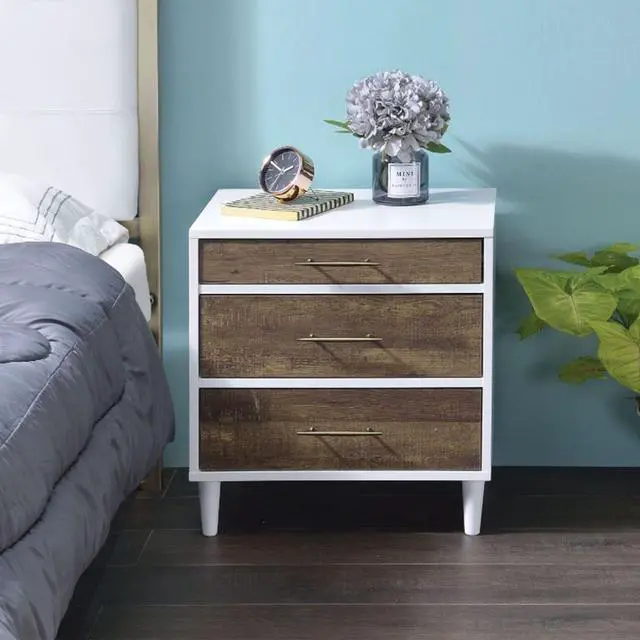 Alt view image 2 of 6 - Two-Tone Finish Nightstand With 3 Drawers, White And Weathered Oak