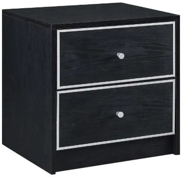 Main image of 2 Storage Drawers Nightstand, Black And Silver