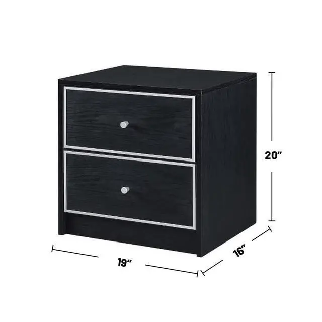 Alt view image 3 of 6 - 2 Storage Drawers Nightstand, Black And Silver