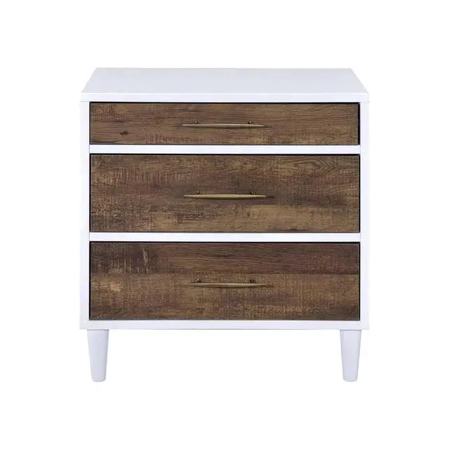 Alt view image 4 of 6 - Two-Tone Finish Nightstand With 3 Drawers, White And Weathered Oak