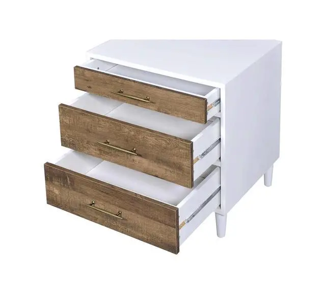 Alt view image 5 of 6 - Two-Tone Finish Nightstand With 3 Drawers, White And Weathered Oak