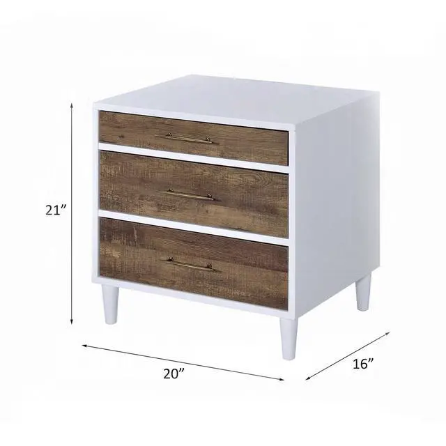 Alt view image 3 of 6 - Two-Tone Finish Nightstand With 3 Drawers, White And Weathered Oak