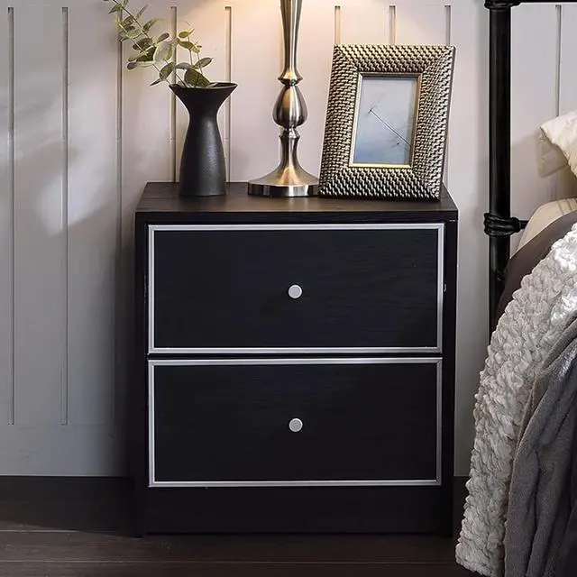 Alt view image 2 of 6 - 2 Storage Drawers Nightstand, Black And Silver