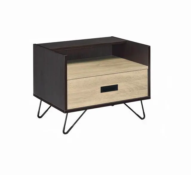 Main image of One Drawer Nightstand With Open Compartment, Oak And Black