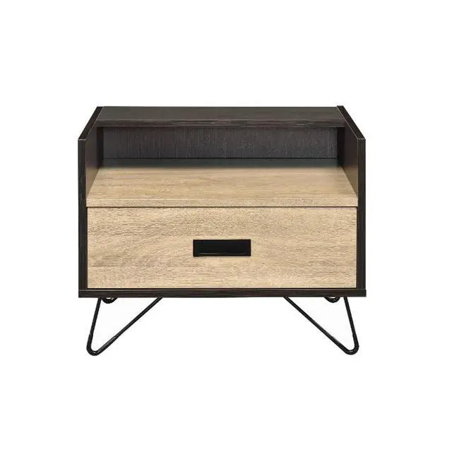 Alt view image 3 of 6 - One Drawer Nightstand With Open Compartment, Oak And Black