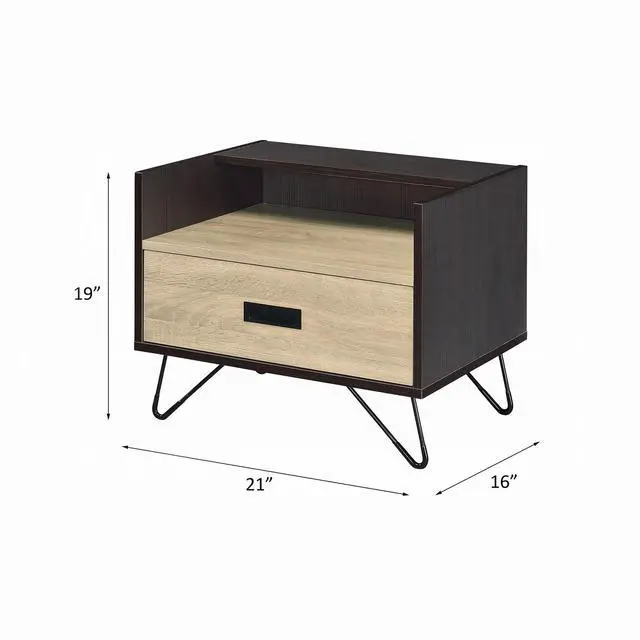 Alt view image 4 of 6 - One Drawer Nightstand With Open Compartment, Oak And Black