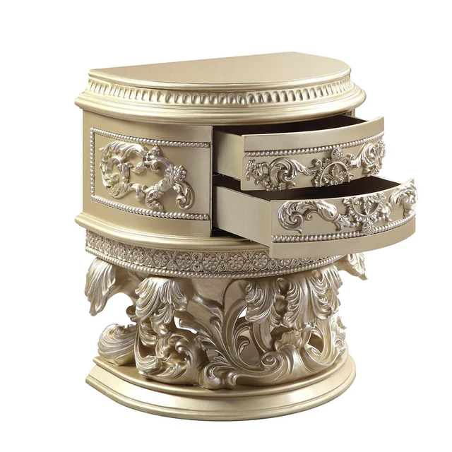 Alt view image 4 of 6 - 2 Drawers Resin Nightstand In Champagne Silver Finish