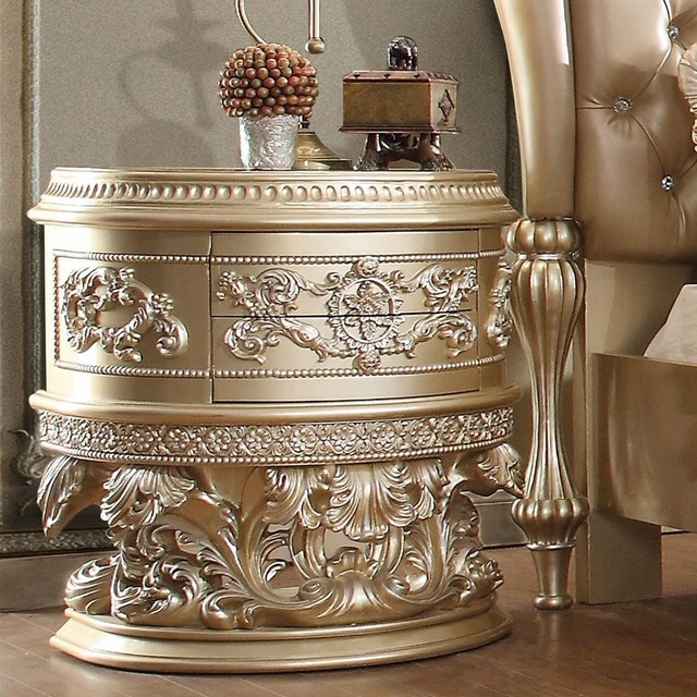 Alt view image 2 of 6 - 2 Drawers Resin Nightstand In Champagne Silver Finish