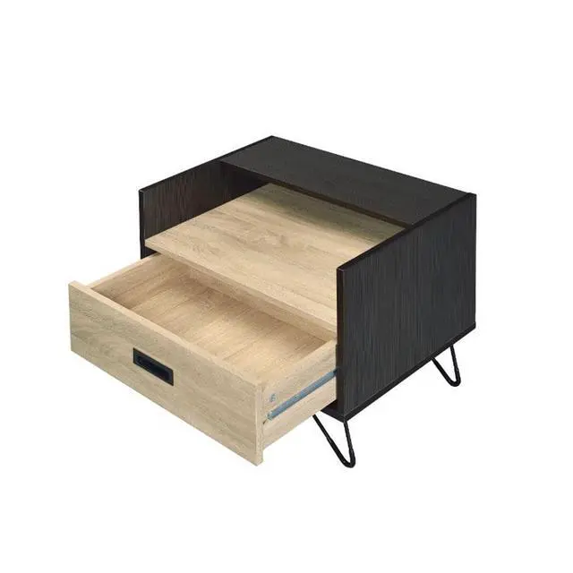Alt view image 5 of 6 - One Drawer Nightstand With Open Compartment, Oak And Black