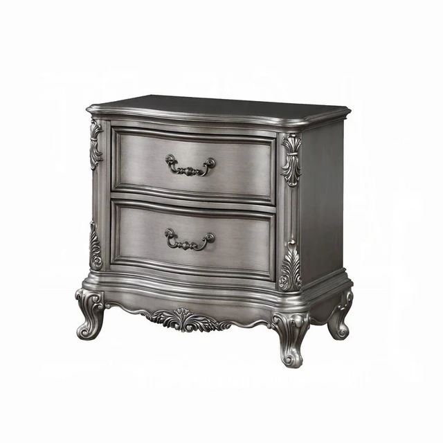 Main image of Wooden Nightstand With 2 Drawers In Antique Platinum Finish