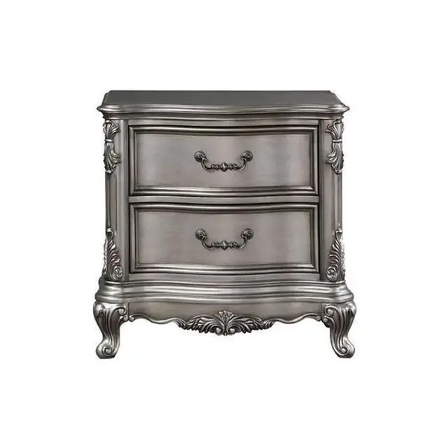 Alt view image 3 of 6 - Wooden Nightstand With 2 Drawers In Antique Platinum Finish