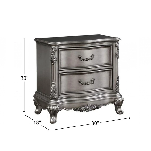 Alt view image 4 of 6 - Wooden Nightstand With 2 Drawers In Antique Platinum Finish