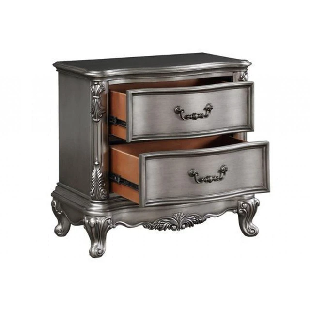 Alt view image 5 of 6 - Wooden Nightstand With 2 Drawers In Antique Platinum Finish